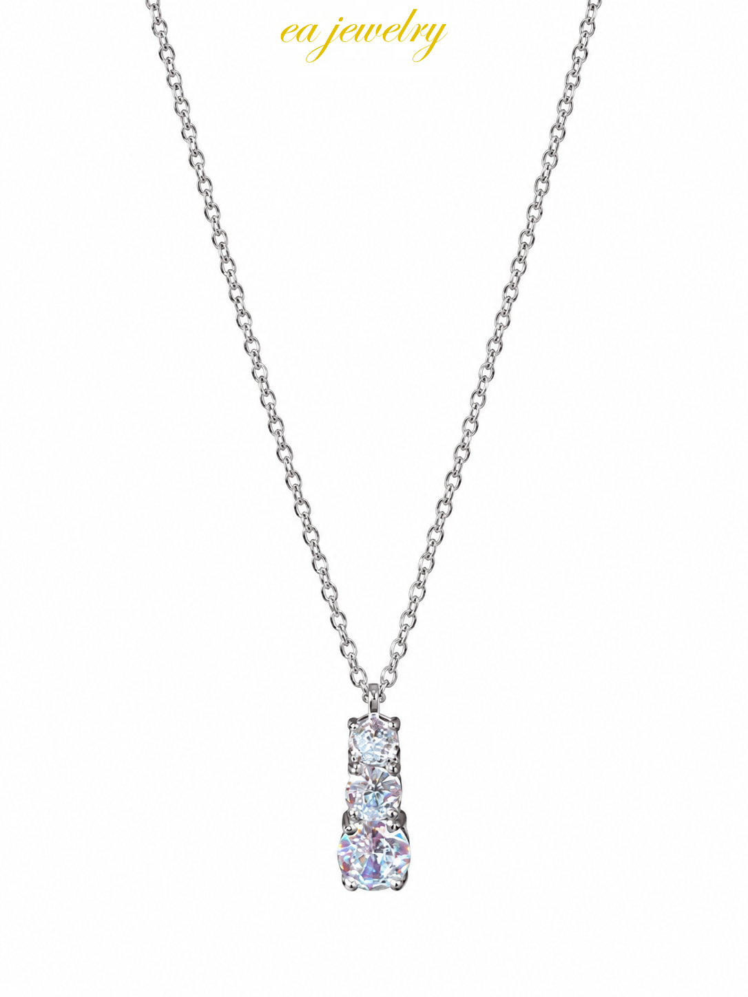 Silver Triple Zircon Drop Necklace