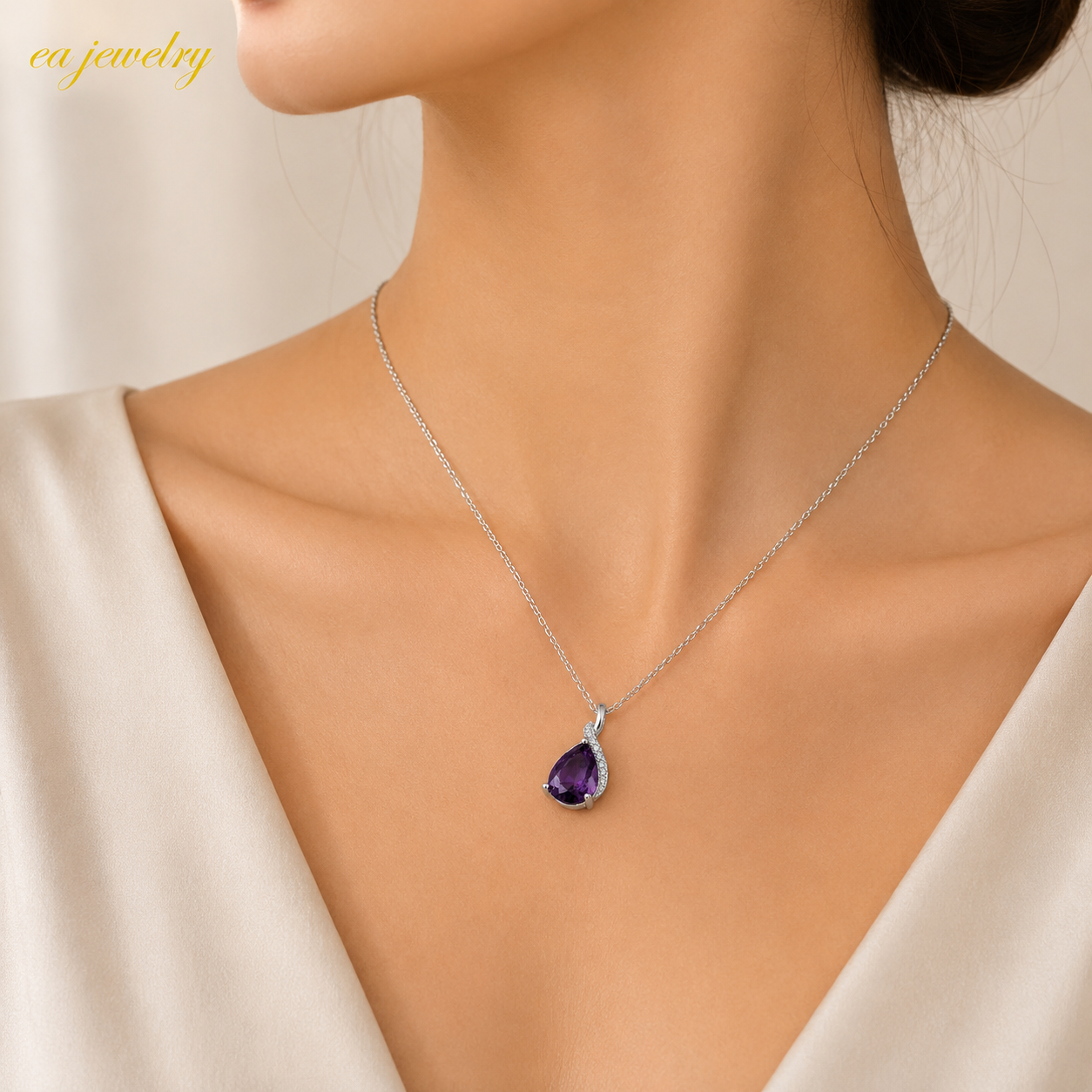 Purple Teardrop Crystal Necklace