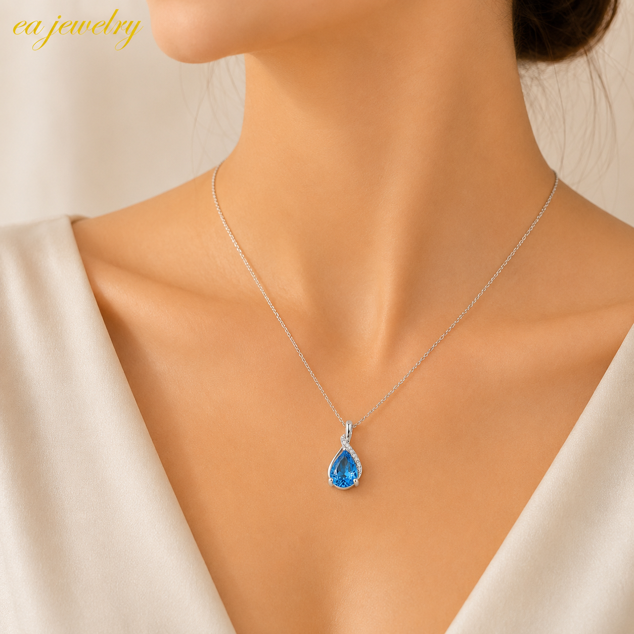 Blue Teardrop Crystal Necklace