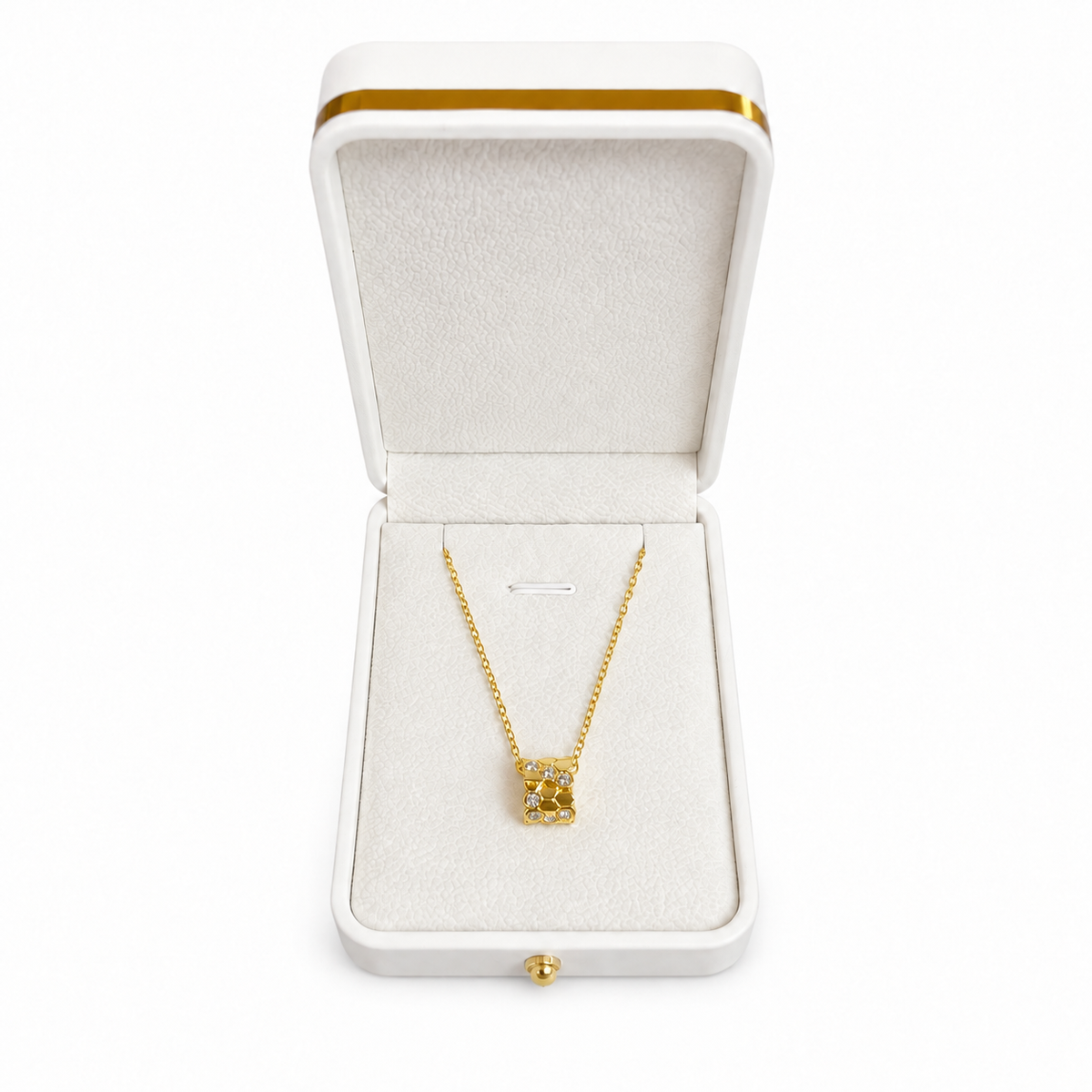 Gold Honeycomb Zircon Necklace